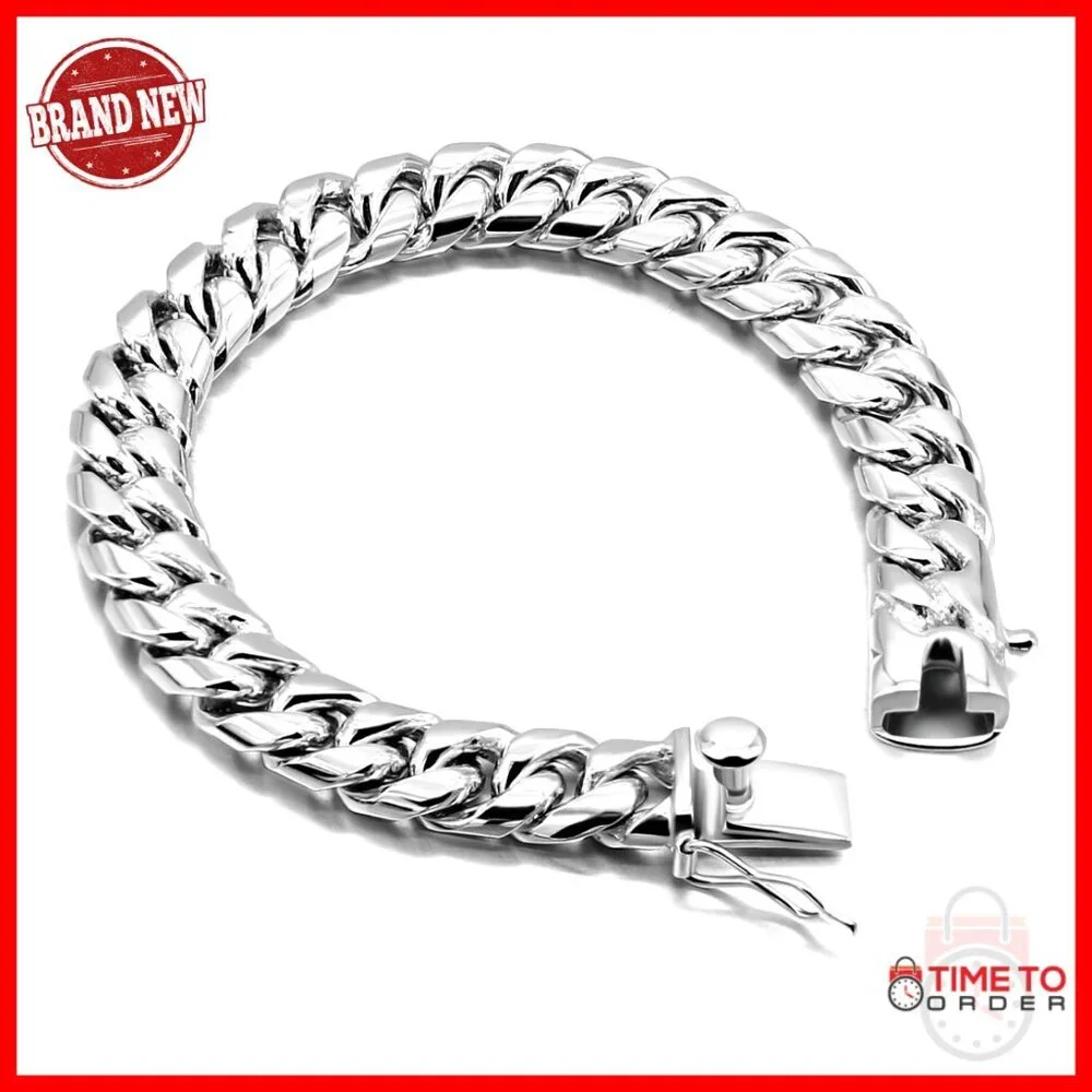 Men's 925 Sterling Silver Cuban Chain Bracelet 10MM Wide 8 Inch